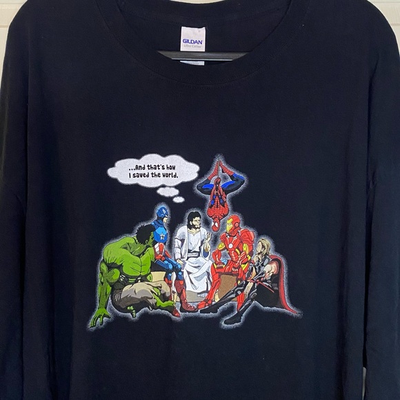 Vintage Y2K Avengers Parody Jesus Tee Superhero of Superheroes Long Sleeve 3XL - Picture 5 of 5